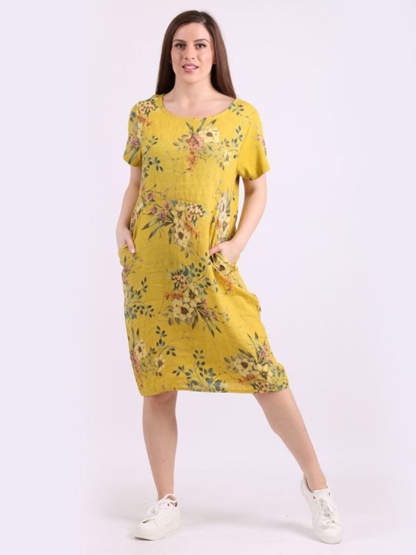 Fleur Classic Linen Dress Mustard image 0